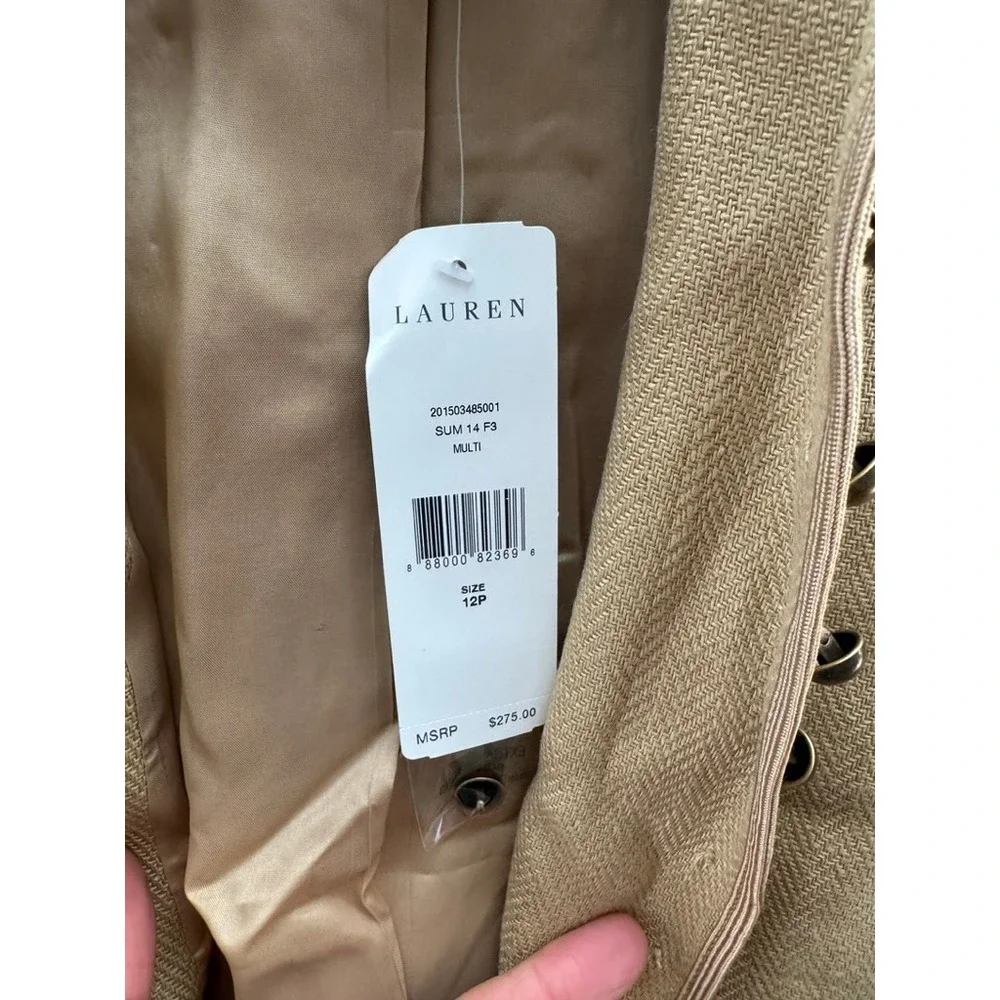 NWT Lauren Ralph Lauren Petite Tan Linen Military Jacket Soutache Cuffs 12P NEW - Picture 5 of 12